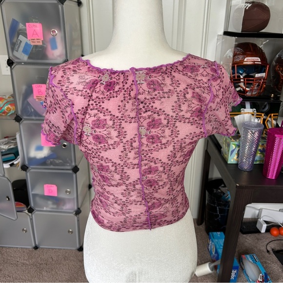 Free People Lilac Combo Purple Pink Oh My Baby Lettuce Trim Ruffle Tee NWT XS - Picture 8 of 12